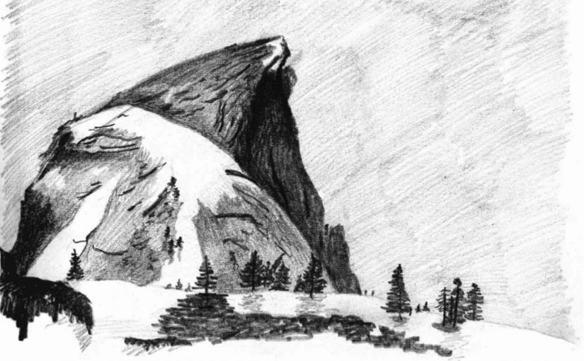 Charcoal drawing of Half Dome in Yosemite National Park