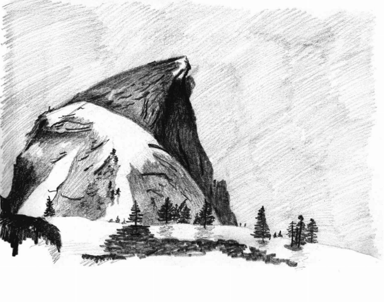 Charcoal drawing of Half Dome in Yosemite National Park