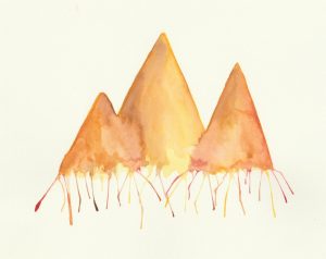 watercolor painting of mountains